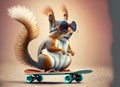 cheerful squirrel on a skateboard