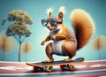 cheerful squirrel on a skateboard