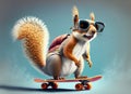 cheerful squirrel on a skateboard