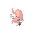 Cheerful stomach mascot design with two fingers