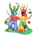 Cheerful students - colorful 3D style illustration