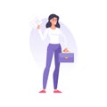 Cheerful successful business woman carrying formal partnership deal paper document with legal stamp