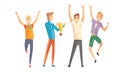 Cheerful Successful Men Characters Set, Sportsmen and Guys in Casual Clothes Celebrating Victory Vector Illustration