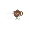 Cheerful teapot cartoon character having a board Royalty Free Stock Photo