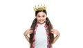 cheerful teen princess girl in studio. teen princess girl on background. photo of teen princess girl