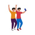 Cheerful Teenage Boy Taking Selfie With His Friend Or Brother From Smartphone On White Royalty Free Stock Photo