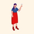 Cheerful Teenage Girl Holding Wine Glass On Cosmic Latte