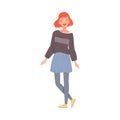 Cheerful Teenager Girl With Ginger Hair Flat Vector Illustration