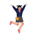 Cheerful Teenager Girl Happily Jumping, Emotional Schoolgirl Having Fun Vector Illustration