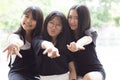 Cheerful of three asian teenager happiness emotion