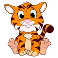 Cheerful tiger cub hand drawn. Vector illustration of cartoon funny tiger cub