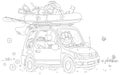 Funny cat fisherman going fishing in its car Royalty Free Stock Photo