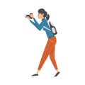 Cheerful Tourist Woman Taking Photography on Vacation Vector Illustration