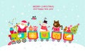 Christmas card with Santa and animals on the train. Cute characters Royalty Free Stock Photo