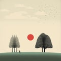 Cheerful Tree And Dog Under The Sun - Surrealistic Illustration