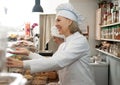 Cheerful two women with cook hat Royalty Free Stock Photo