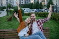 Happy laughing couple spending time together outdoor