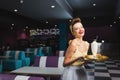 cheerful waitress in pin up dress Royalty Free Stock Photo