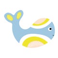 Cheerful whale with abstract patterns. Childrens design element