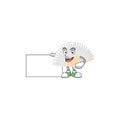 Cheerful white chinese folding fan cartoon character having a board