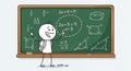 Cheerful White Stickman Explaining Math on Green Chalkboard with Figures Royalty Free Stock Photo