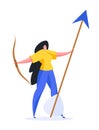 Professional female archer with gear. Flat vector illustration