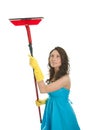 Cheerful woman cleaning window Royalty Free Stock Photo
