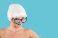 Cheerful woman in fashionable glasses Royalty Free Stock Photo