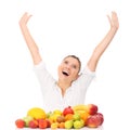 Cheerful woman with fruits