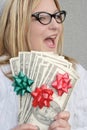 Cheerful woman with Holiday money Royalty Free Stock Photo
