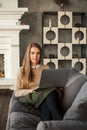 Cheerful Woman with Laptop, Internet Shopping