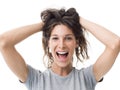 Cheerful woman with messy hair