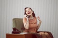 Cheerful woman talking on phone Royalty Free Stock Photo