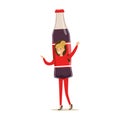 Cheerful woman wearing soda drink bottle costume, puppets food vector Illustration