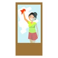Cheerful woman wiping window