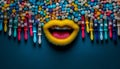 Cheerful women celebrate beauty with colorful fashion and shiny lipstick generated by AI