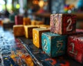 Cheerful wooden blocks and numbers gathering around a blackboard for learning fun, diverse education and teachers day image