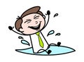 Cheerful Worker Playing in Water - Office Businessman Employee Cartoon Vector Illustration