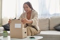 cheerful young african american woman in Royalty Free Stock Photo