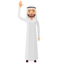 Cheerful young arab iran businessman waving her hand vector flat