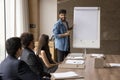 Cheerful young Arab startup manager man holding brainstorming meeting Royalty Free Stock Photo