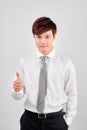 Cheerful young business man in classic white shirt tie posing isolated on white background studio portrait Royalty Free Stock Photo