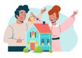 Cheerful young family male and female purchase new personal house, people buy apartment flat vector illustration