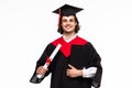 Cheerful young graduated student man isolated on white background Royalty Free Stock Photo