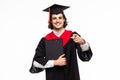 Cheerful young graduated student man isolated on white background Royalty Free Stock Photo