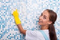 Cheerful young housewife is cleaning her house Royalty Free Stock Photo