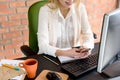 Cheerful young lady sending message Royalty Free Stock Photo