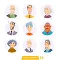 Cheerful elderly people avatar collection. Old humans characters. User faces. Trendy modern style. Flat Cartoon Character design.