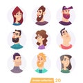 Cheerful young people avatar collection. User faces. Trendy modern style. Flat Cartoon Character design. Royalty Free Stock Photo