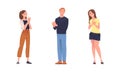 Cheerful young people clapping hands set. Positive people in casual clothes applauding with enthusiasm flat vector
